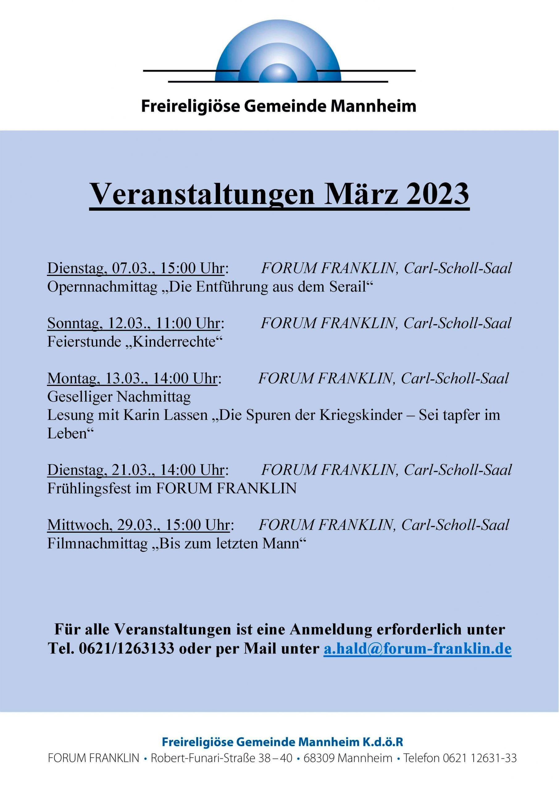 FORUM FRANKLIN Veranstaltungen März 2023