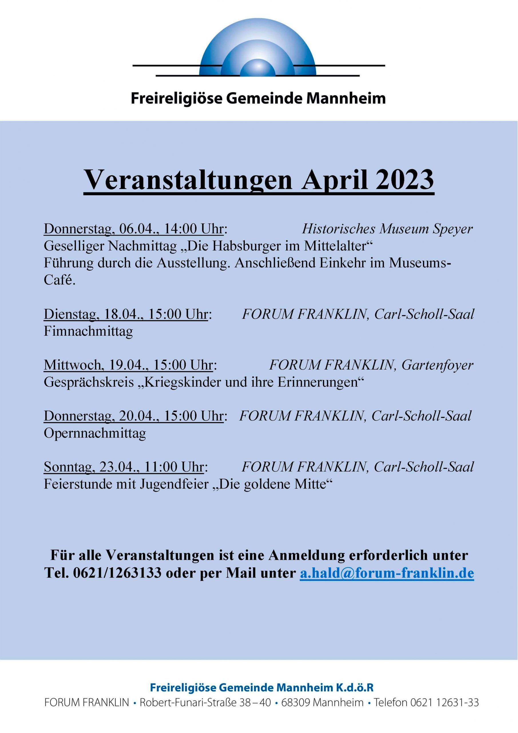 FORUM FRANKLIN Veranstaltungen April 2023