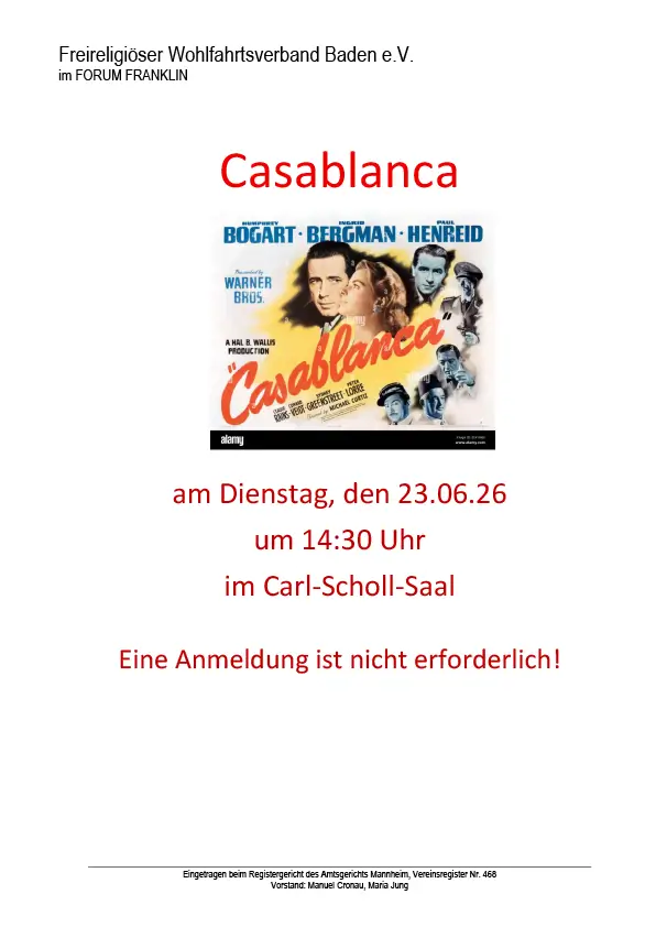 Matinee Gesundheit Flyer zum Filmnachmittag - Casablanca