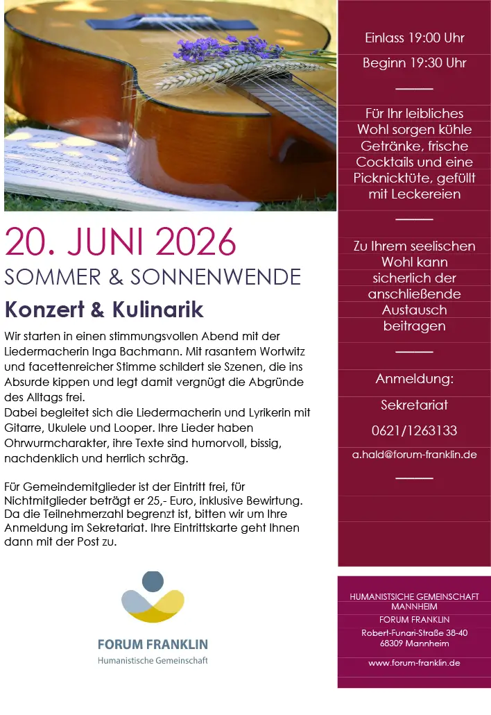 Stellenangebote FORUM FRANKLIN Einladungsflyer zur Sommer und Sonnenwende am 20. Juni 2026